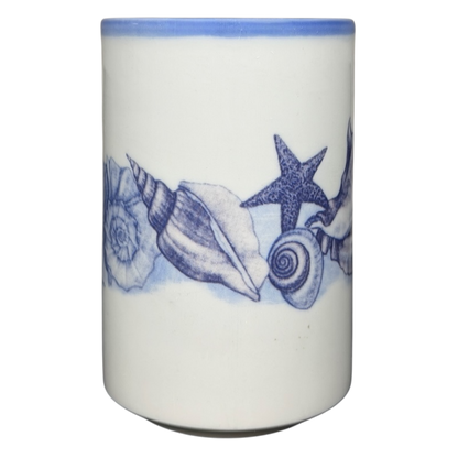 Coastal Seashell Sketch vintage Mug Otagiri featuring blue seashells and starfish design