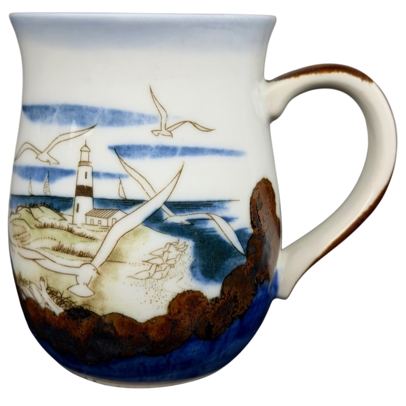 Otagiri lighthouse seagull vintage mug featuring a scenic lighthouse and seagull design