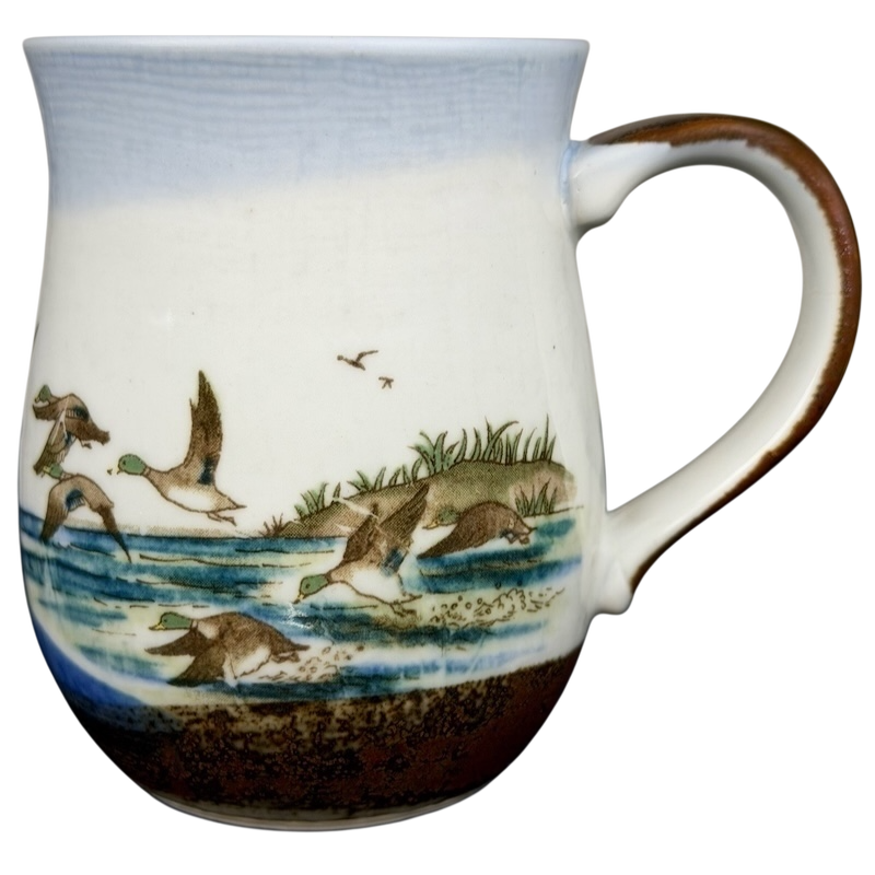 Otagiri mallard ducks vintage tankard mug featuring detailed hand-painted ducks in flight over water