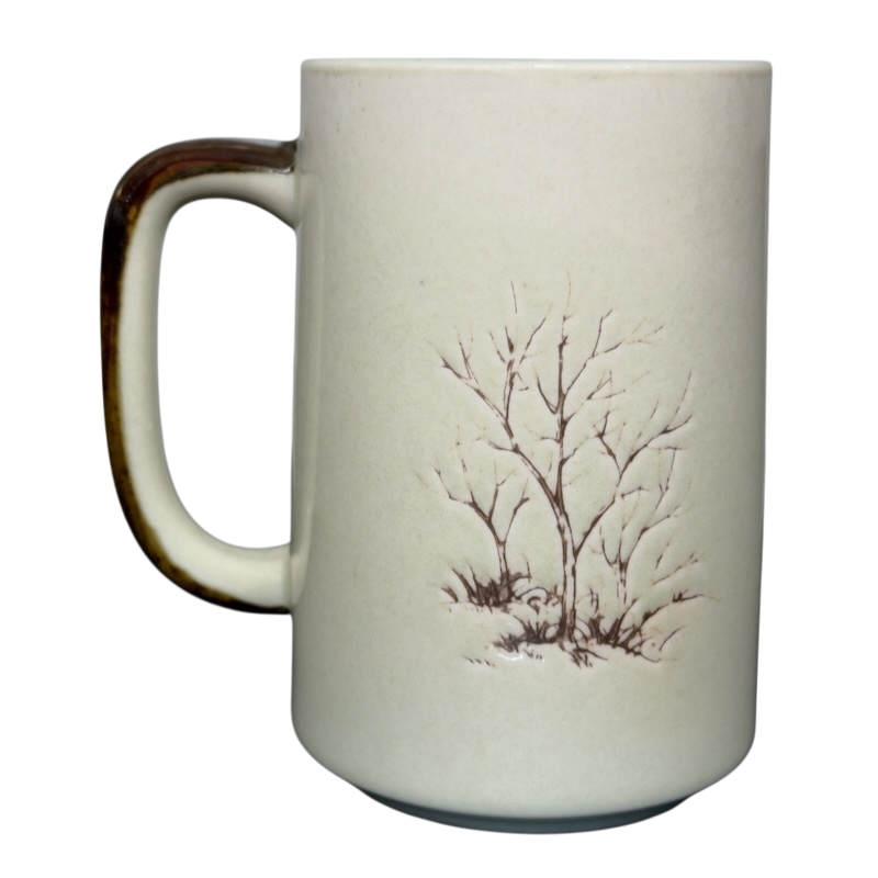 Otagiri vintage white tailed deer mug cream ceramic with brown handle subtle tree and deer sketch for everyday use
