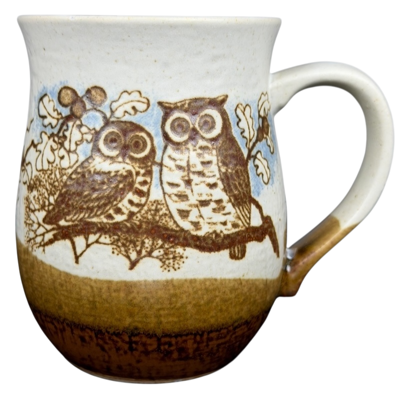 Otagiri owl pair mug vintage featuring two owls on a branch with detailed foliage