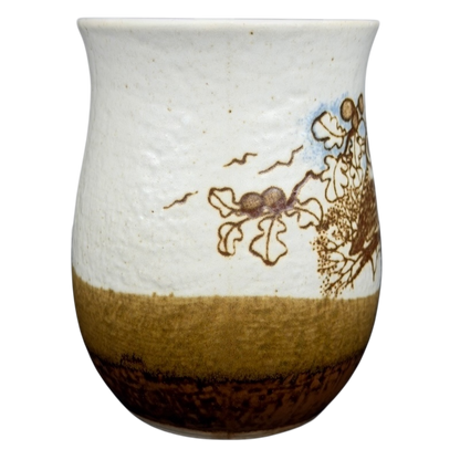 Otagiri owl pair mug vintage featuring a textured floral design on a rustic background