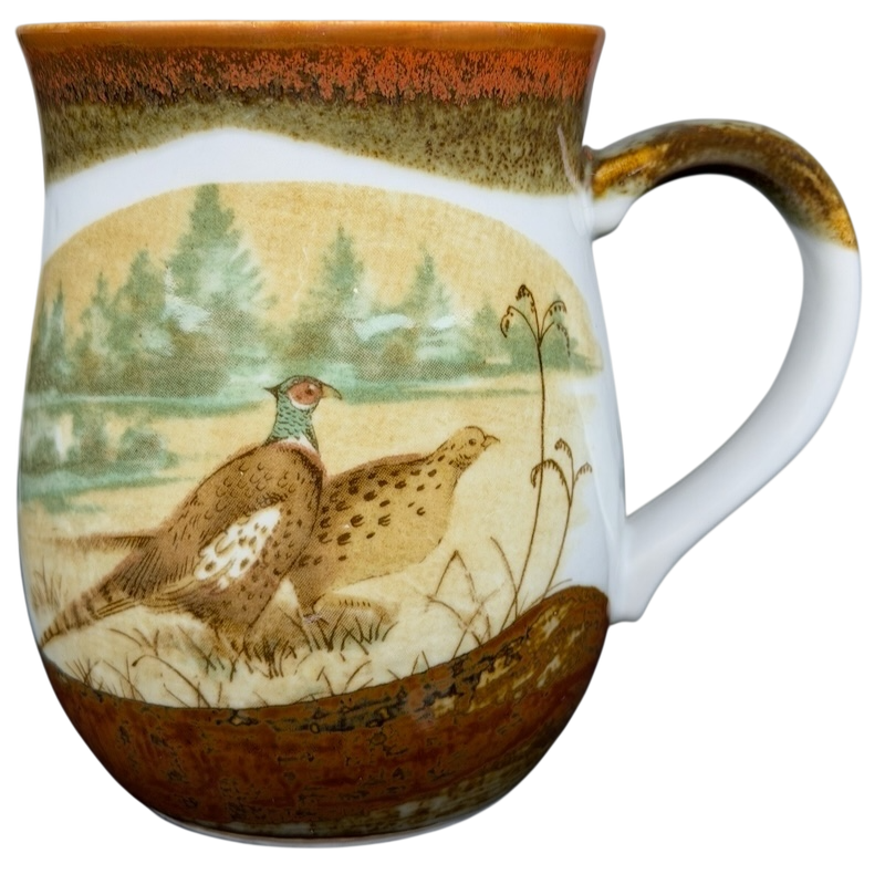 Otagiri pheasants tankard vintage mug featuring elegant bird designs and rustic landscape details