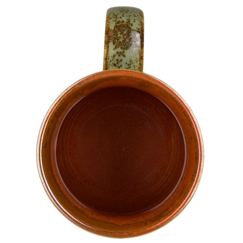 Top view of an Otagiri pheasants tankard vintage mug showcasing its unique brown glaze