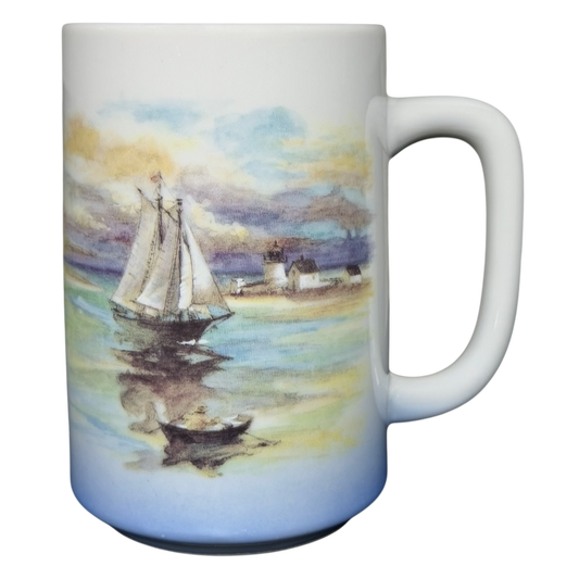 Sailboat Seascape vintage Mug Otagiri with colorful maritime artwork and a sturdy handle