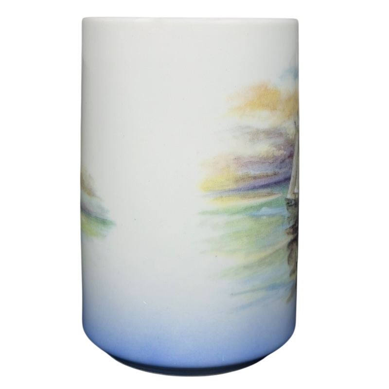 Sailboat Seascape vintage Mug Otagiri featuring a serene ocean view and soft pastel colors