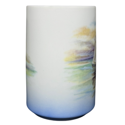 Sailboat Seascape vintage Mug Otagiri featuring a serene ocean view and soft pastel colors