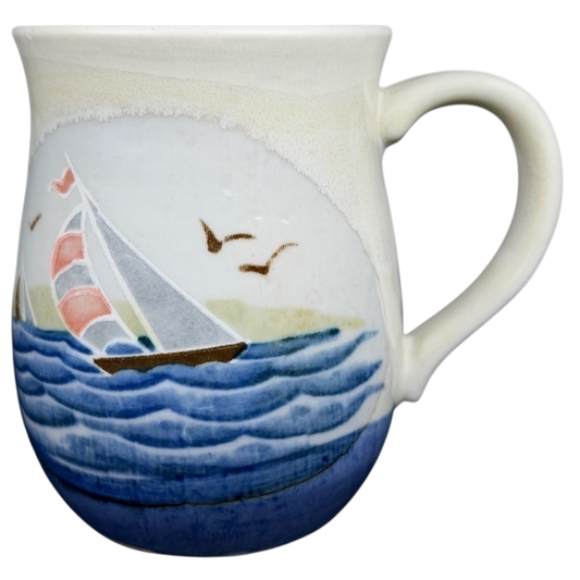 Otagiri sailboats and seagulls vintage mug featuring colorful sailing boats and waves design