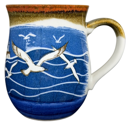 Otagiri seagulls tankard vintage mug featuring flying seagulls over ocean waves