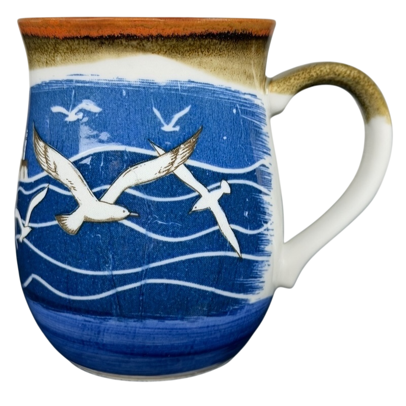 Otagiri seagulls tankard vintage mug featuring blue ocean waves and flying seagulls design