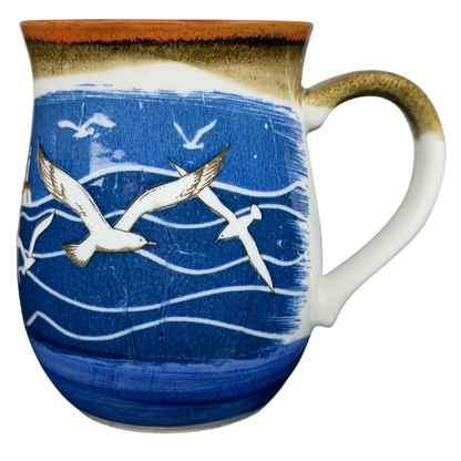 Otagiri seagulls tankard vintage mug featuring blue ocean waves and flying seagulls design