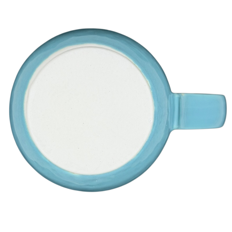 Top view of an Otagiri vintage seagull coastal mug in light blue with a smooth white interior