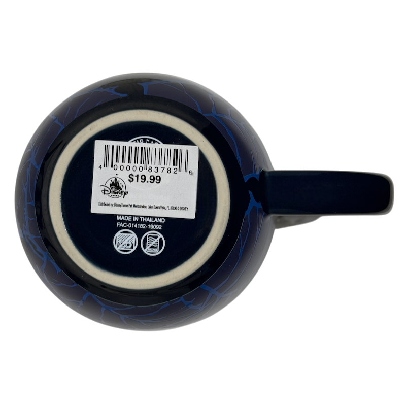 Base view of the Pandora Na'vi River Journey Disney mug showcasing its blue design and product label