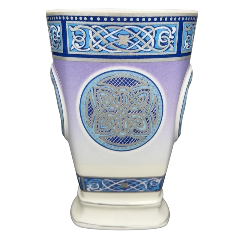 Celtic mug Past Times collectible with intricate blue and purple decorative patterns