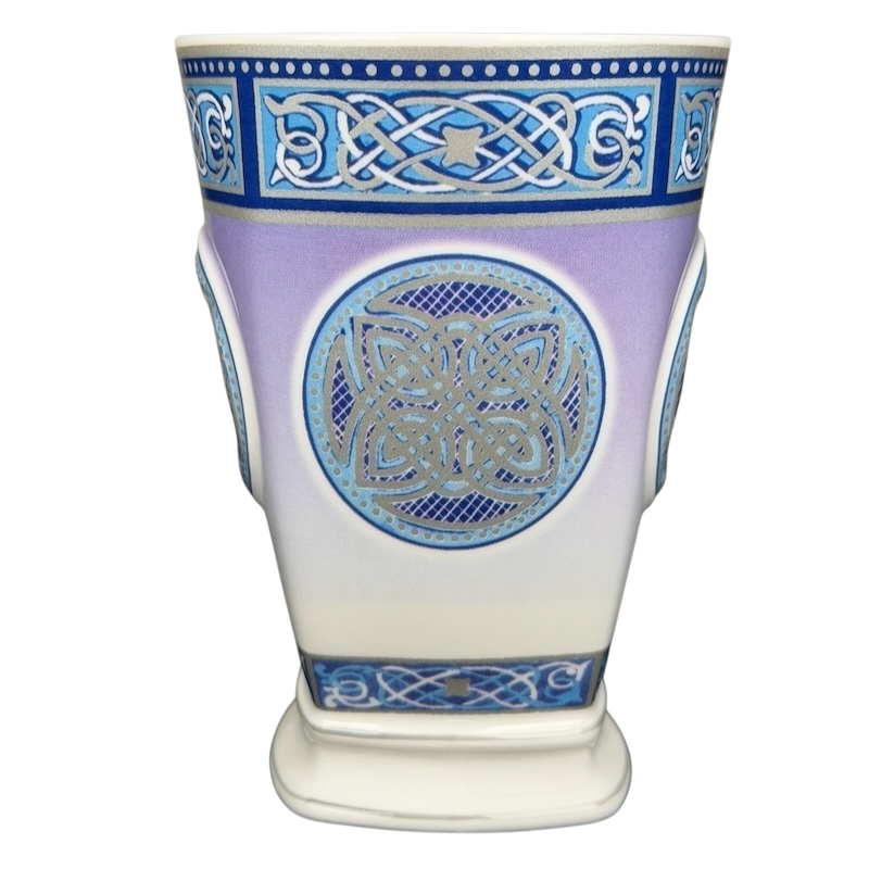 Celtic mug Past Times collectible featuring intricate blue and purple designs and patterns