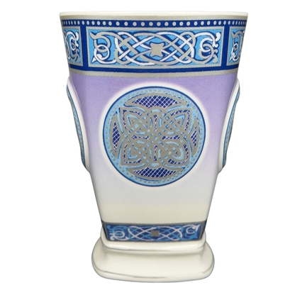 Celtic mug Past Times collectible featuring intricate blue and purple designs and patterns