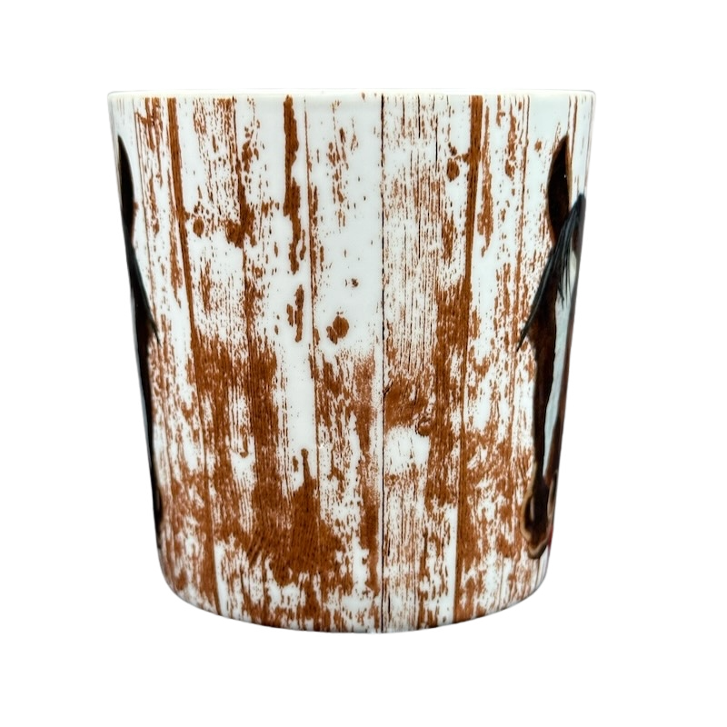 Patti Gay Clyde Horse Mug Two Can Art PPD featuring a rustic design with a horse illustration