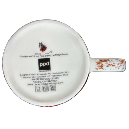 Bottom view of Patti Gay Clyde Horse Mug Two Can Art PPD showcasing brand details and design elements