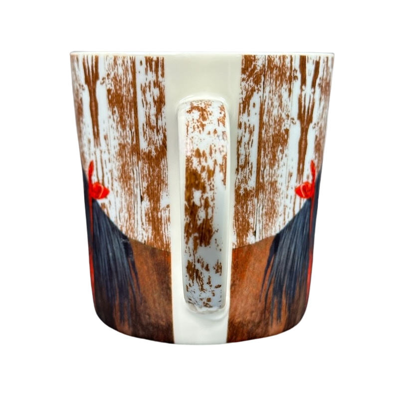 Patti Gay Clyde Horse Mug Two Can Art PPD with colorful horse design and rustic background