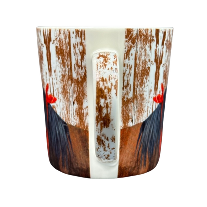 Patti Gay Clyde Horse Mug Two Can Art PPD with colorful horse design and rustic background