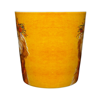 Patti Gay Glacier Dudley Goldendoodle Mug Two Can Art PPD featuring a vibrant yellow background