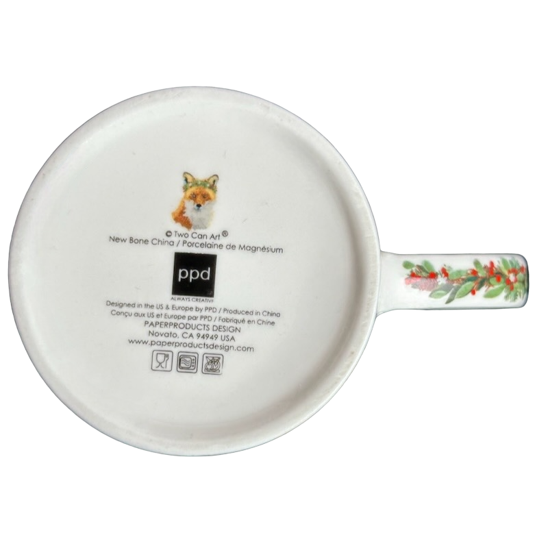 Patti Gay Glacier Fox Mug Two Can Art PPD featuring floral design and a cute fox illustration