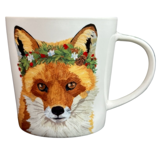 Patti Gay Glacier Fox Mug Two Can Art PPD featuring a detailed illustration of a fox with a floral crown