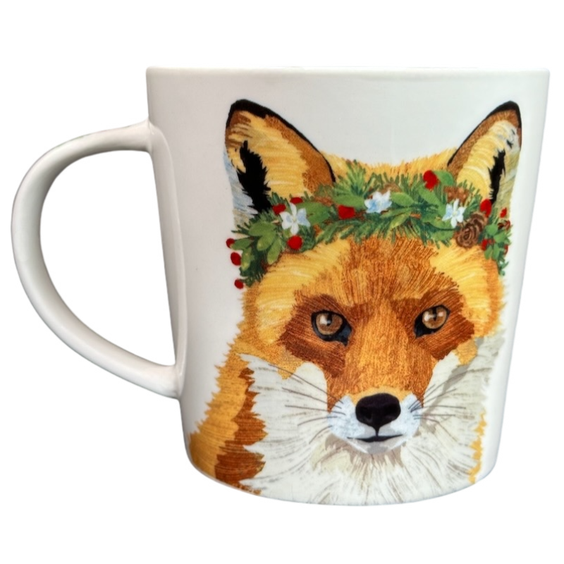 Patti Gay Glacier Fox Mug Two Can Art PPD featuring a detailed fox design with a floral crown