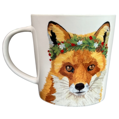 Patti Gay Glacier Fox Mug Two Can Art PPD featuring a detailed fox design with a floral crown
