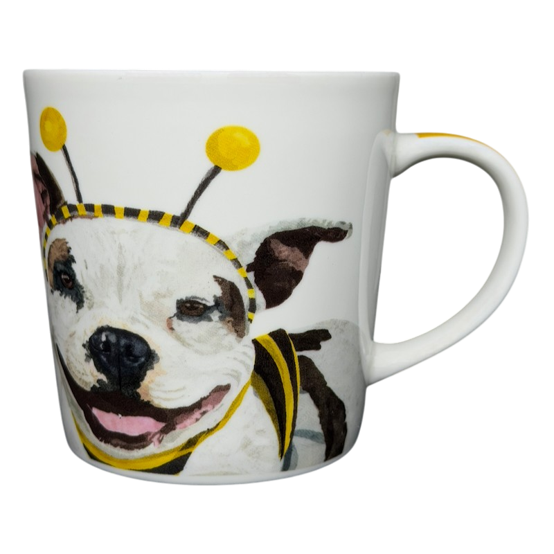 Patti Gay Glacier Widget Pitbull Mug Two Can Art PPD featuring a playful pitbull in a bee costume