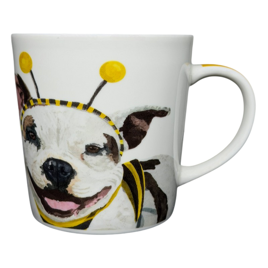 Patti Gay Glacier Widget Pitbull Mug Two Can Art PPD featuring a playful pitbull in a bee costume