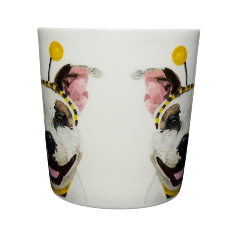 Patti Gay Glacier Widget Pitbull Mug Two Can Art PPD featuring a cheerful pitbull design