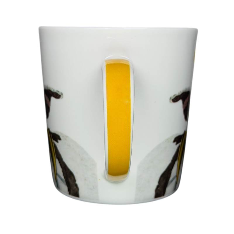 Patti Gay Glacier Widget Pitbull Mug Two Can Art PPD with a yellow handle and unique dog design