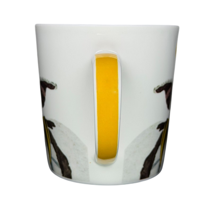 Patti Gay Glacier Widget Pitbull Mug Two Can Art PPD with a yellow handle and unique dog design