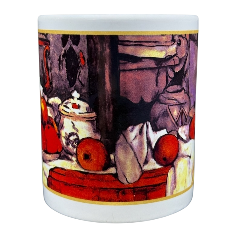 Paul Cezanne still life Cafe Arts vintage mug featuring a vibrant fruit and object design