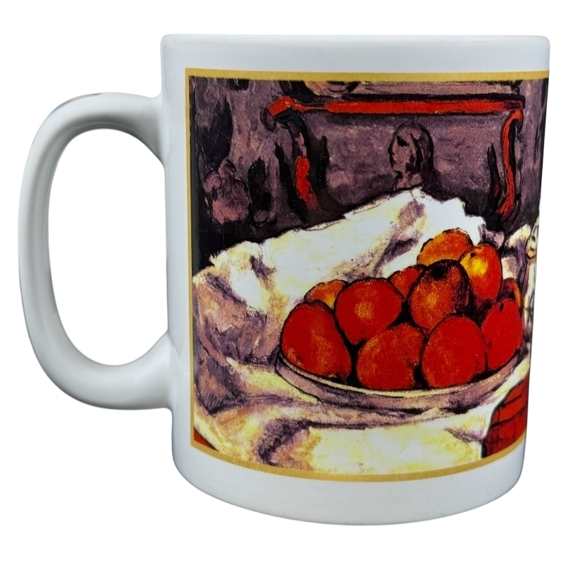 Paul Cezanne still life Cafe Arts vintage mug featuring a vibrant fruit bowl design