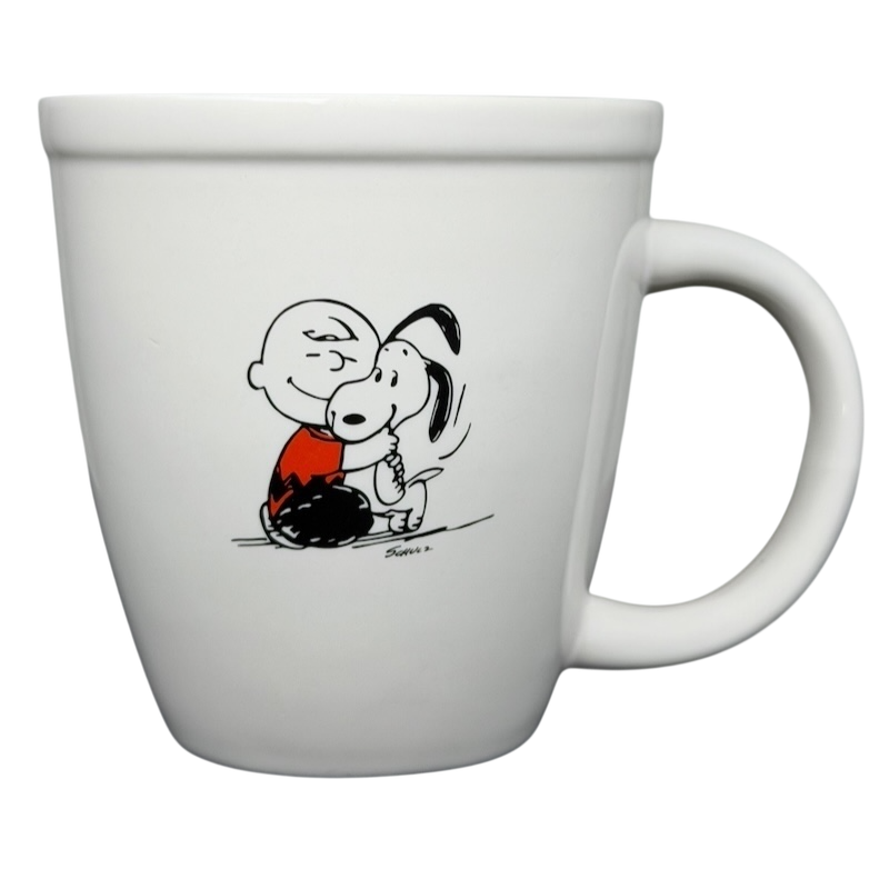 Hallmark Peanuts Charlie Brown Snoopy vintage mug featuring Charlie and Snoopy in a sweet embrace