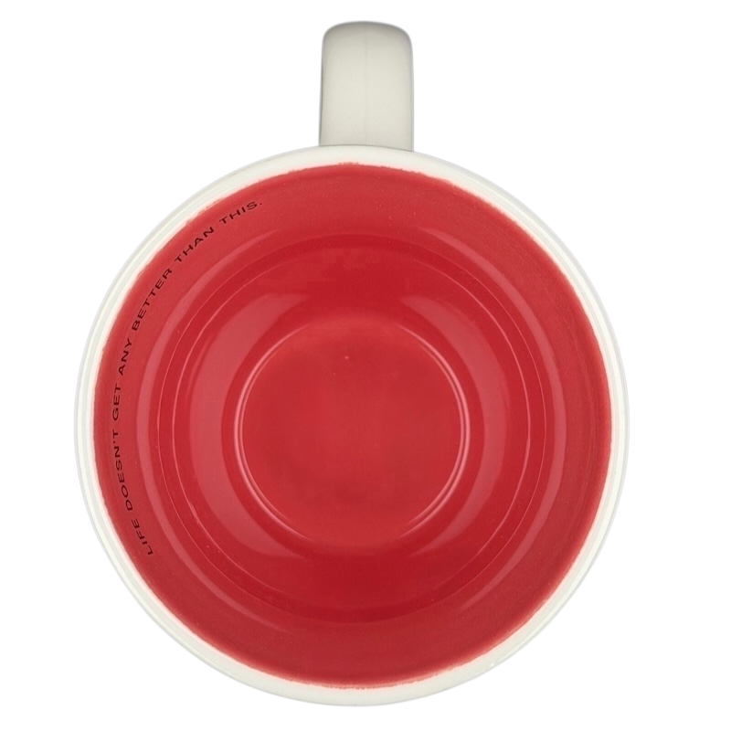 Top view of a Hallmark vintage mug featuring Peanuts Charlie Brown Snoopy with a red interior