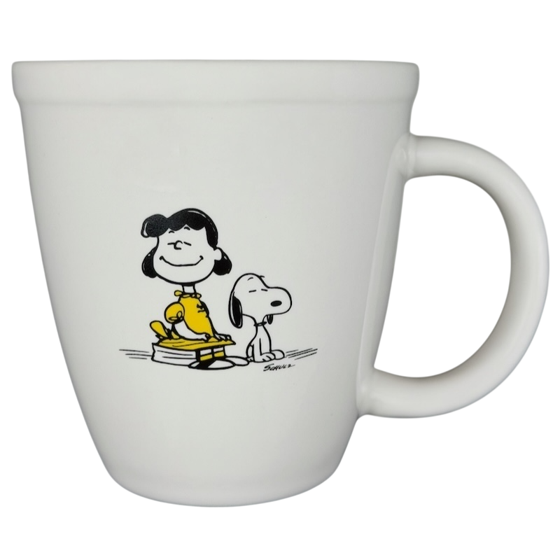 Hallmark Peanuts Lucy and Snoopy collectible mug featuring Lucy with her books and Snoopy