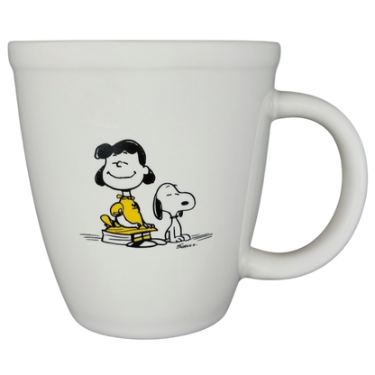 Hallmark Peanuts Lucy and Snoopy collectible mug featuring Lucy with her books and Snoopy