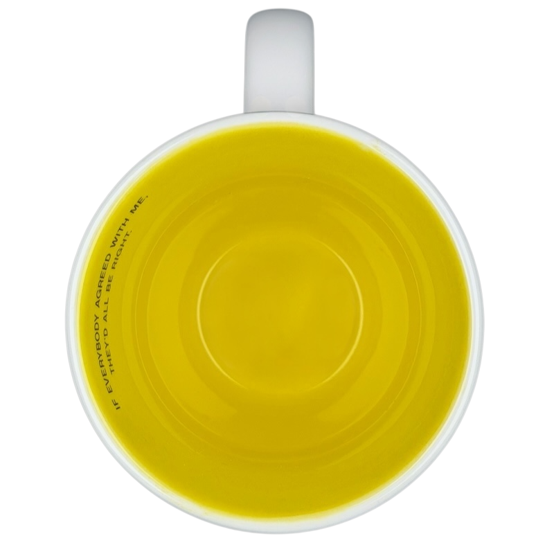Peanuts Lucy and Snoopy collectible mug featuring a bright yellow interior for unique design