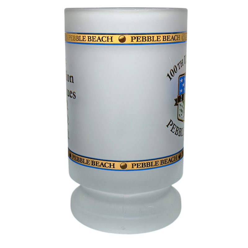 Starbucks Pebble Beach 100th U.S. Open 2000 Commemorative Frosted Glass Mug featuring iconic golf imagery