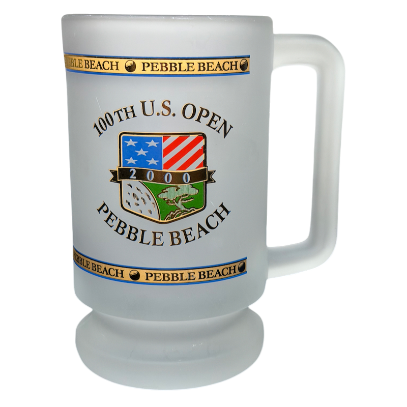 Pebble Beach 100th U.S. Open 2000 Commemorative Frosted Glass Mug featuring event graphics
