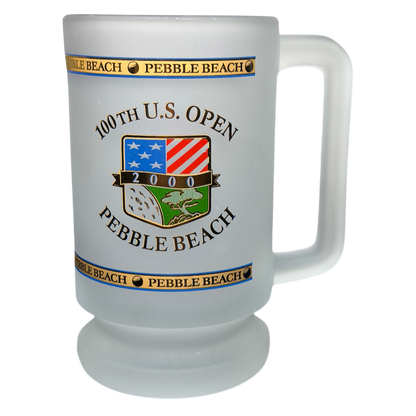 Pebble Beach 100th U.S. Open 2000 Commemorative Frosted Glass Mug featuring event graphics
