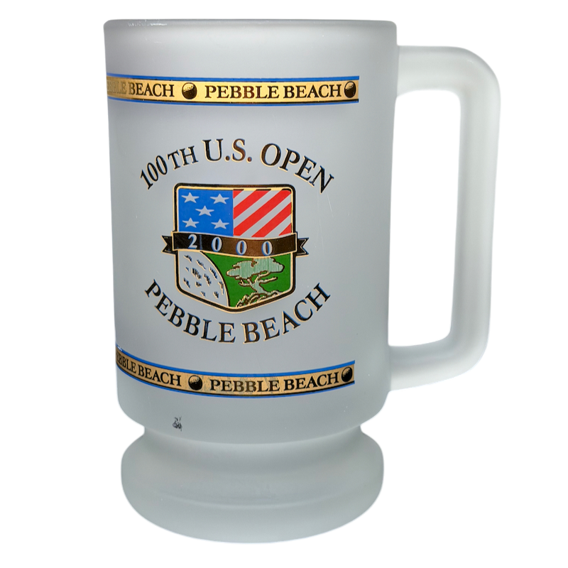 Pebble Beach 100th U.S. Open 2000 Commemorative Frosted Glass Mug with iconic event symbol