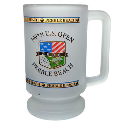 Pebble Beach 100th U.S. Open 2000 Commemorative Frosted Glass Mug with iconic event symbol