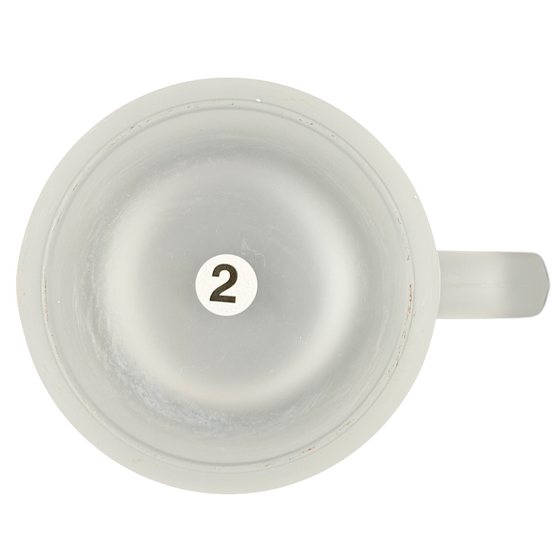 Top view of Pebble Beach 100th U.S. Open 2000 Commemorative Frosted Glass Mug showcasing its frosted finish