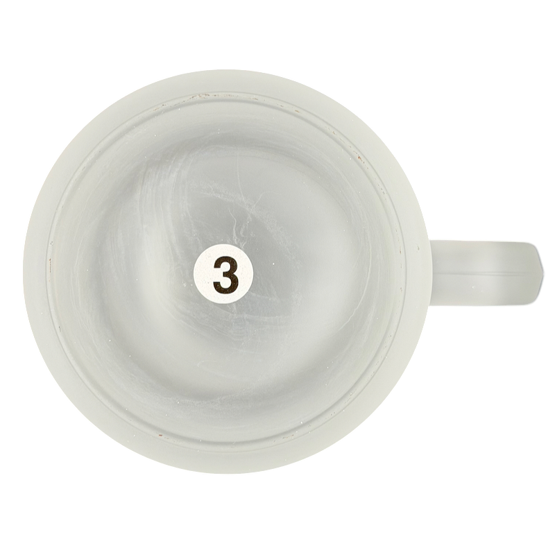 Top view of Pebble Beach 100th U.S. Open 2000 Commemorative Frosted Glass Mug with a number three inside