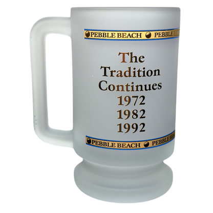 Pebble Beach 100th U.S. Open 2000 Commemorative Frosted Glass Mug featuring celebration years 1972, 1982, and 1992