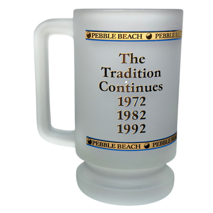 Pebble Beach 100th U.S. Open 2000 Commemorative Frosted Glass Mug featuring key dates and elegant design